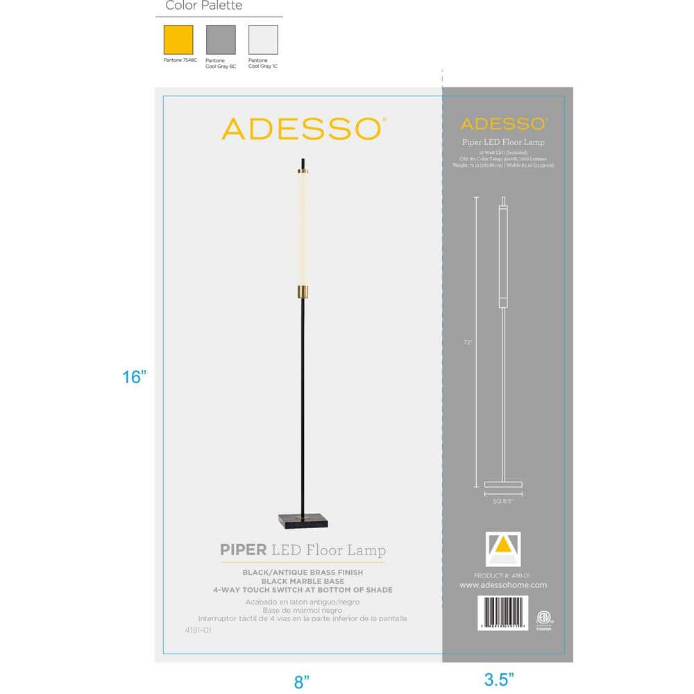 Piper 72'' Matte Black and Antique Brass LED Floor Lamp