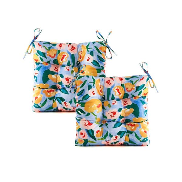 Outdoor Cushions Round Back Seat Cushions Set of 2 Wicker Tufted Pillows for Outdoor Furniture Floral Yellow Blue