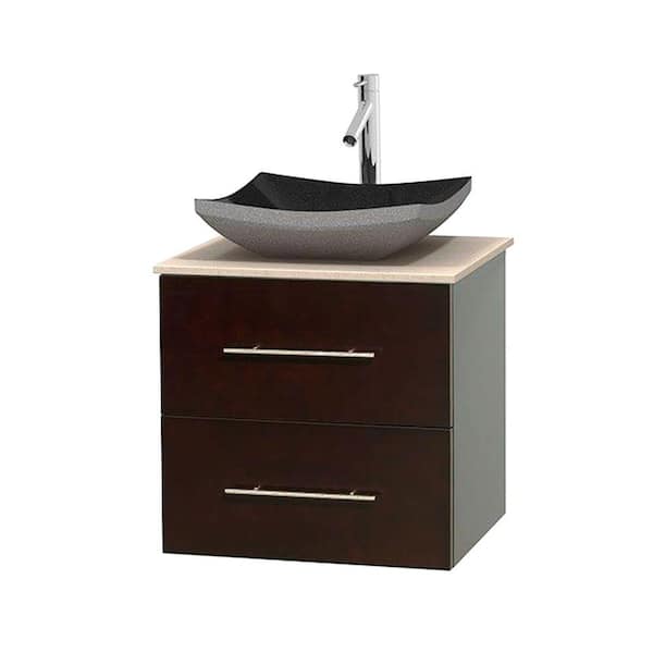 Wyndham Collection Centra 24 in. Vanity in Espresso with Marble Vanity Top in Ivory and Black Granite Sink
