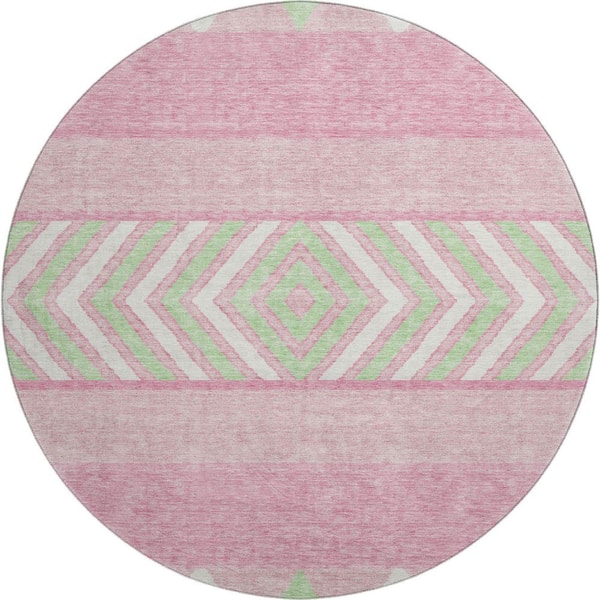 Addison Rugs Mayfield Premium Machine Washable Abstract AMF965 Pink 8 ft. x 8 ft. Round Rug