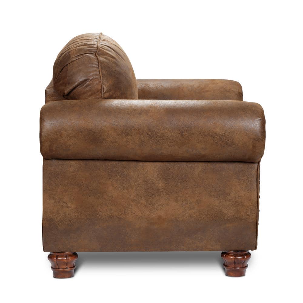 Sedona Traditional Brown Faux Leather Sofa with Rustic Nailhead Accents
