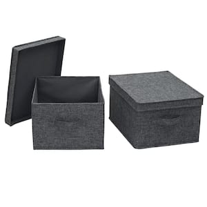 6.0 Gal. Large Fabric Storage Bins Soft Poly Linen with Sturdy Sides Attached Handle and Fully Removable Lid (2-Pack)