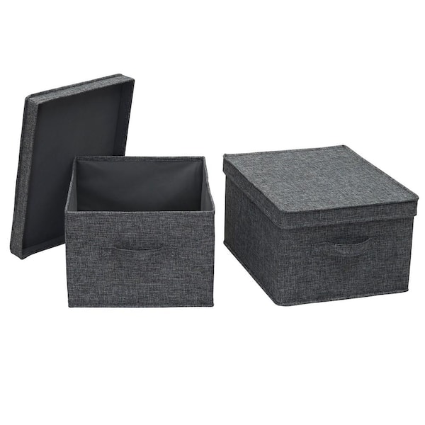 HOUSEHOLD ESSENTIALS 6.0 Gal. Large Fabric Storage Bins Soft Poly Linen with Sturdy Sides Attached Handle and Fully Removable Lid (2-Pack)