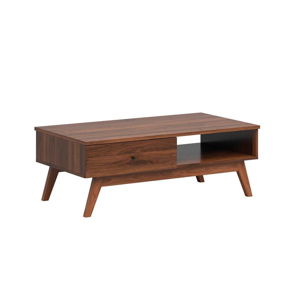 Walnut Brown Mid-Century Modern Rectangular Coffee Table with Storage