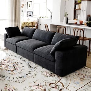 120 in. Modular Barong Linen Flannel Fabric Comfy Large 3-Seat Free Combination Sectional Sofa for Living Room, Black
