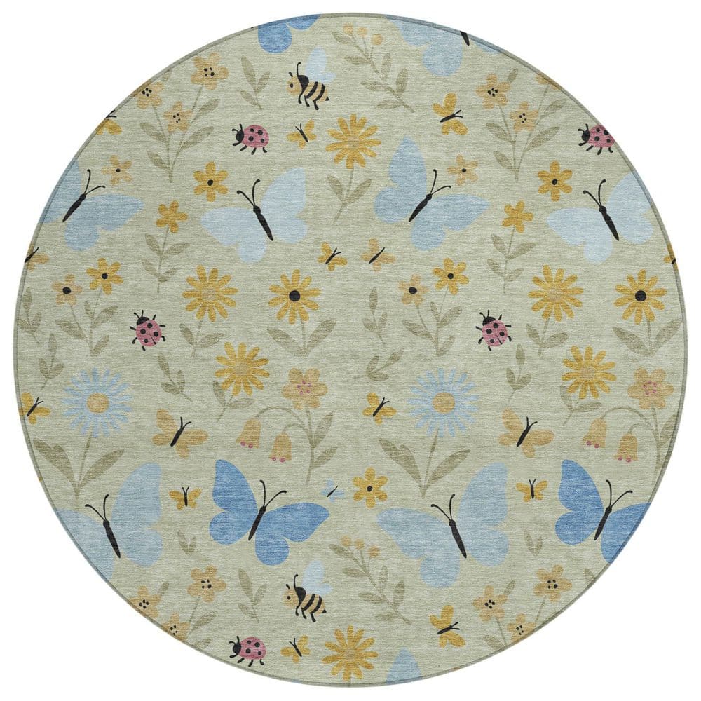 Chantille Machine Washable Indoor/Outdoor Abstract ACN2618 Celery 8 ft. x 8 ft. Round Rug price history on PriceWatchPro