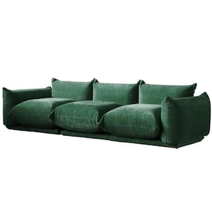 115.74 in. Wide Seat Flared Arm Chenille 3-Seats Floor Level Lazy Sofa Couch, Green