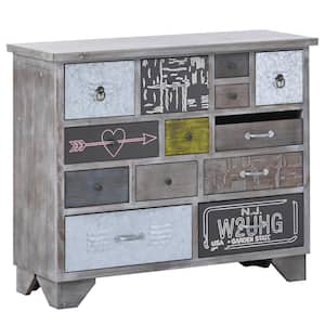 Modern Decorative Wood Storage Cabinet with 13-Drawers and Colorful Pattern for Entryway