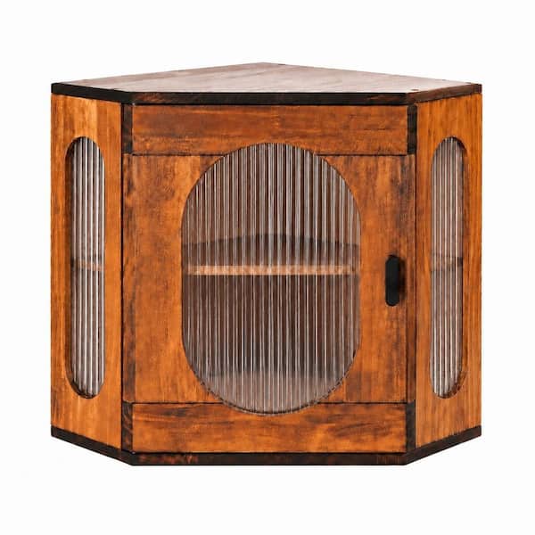 1 Piece Brown Wooden Bread Box for Kitchen Countertop Corner Storage with Acrylic Window and 2 Layer Shelf