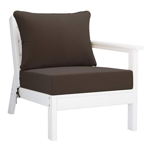 Westin Outdoor Birchwood Outdoor Patio Deep Seating Right Facing Arm HDPE Lounge Chair in White with Brown Cushions