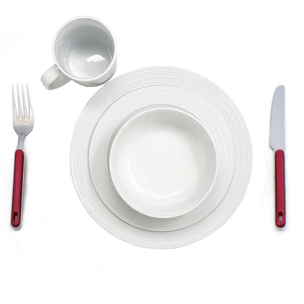 LavoHome 16-Piece Casual white Porcelain Dinnerware Set (Service for 16)