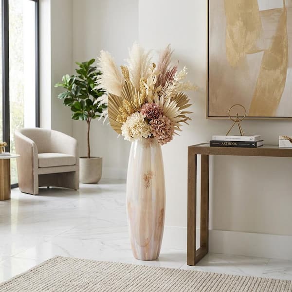 31 in. Tan Glass Urn Decorative Vase