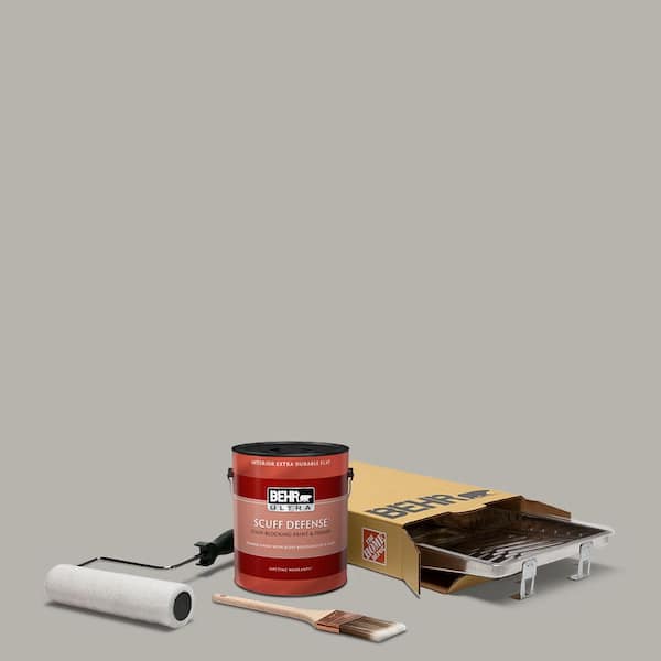 BEHR 1 gal. #PPU24-11 Greige Ultra Extra Durable Flat Interior Paint and 5-Piece Wooster Set All-in-One Project Kit