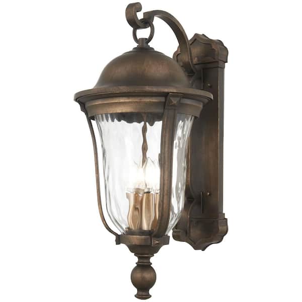 Minka Lavery Havenwood 4-Light Tauira Bronze and Alder Silver Hardwired Outdoor Wall Lantern Sconce with Clear Hammered Glass