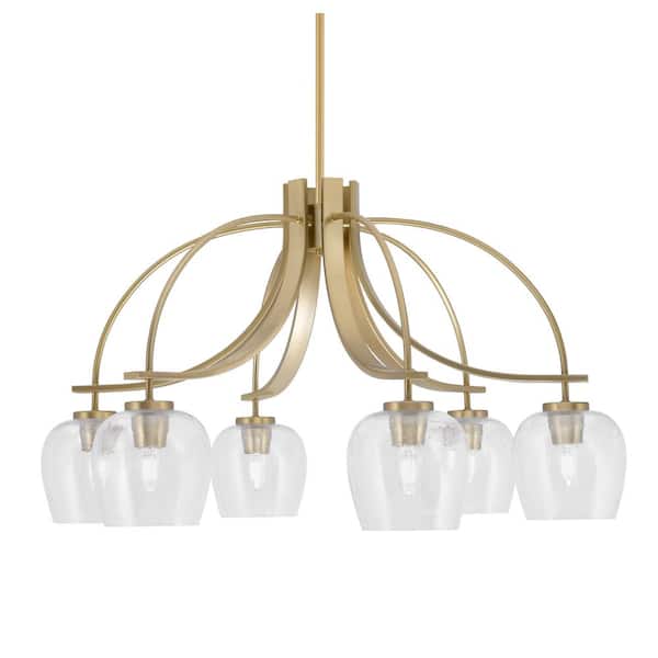 Unbranded Olympia 17.75 in. 6-Light New Age Brass Downlight Chandelier Clear Bubble Glass Shade