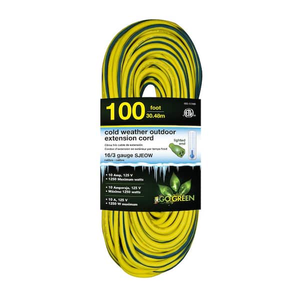 GoGreen Power 100 ft. 16/3 SJEOW Cold Weather Extension Cord with Lighted End