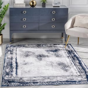 Cairo Isolde Blue 5 ft. 3 in. x 7 ft. 3 in. Modern Abstract Border Area Rug