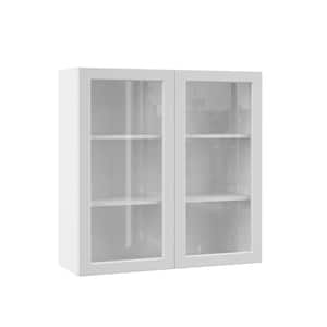 Designer Series Melvern Assembled 36x36x12 in. Wall Kitchen Cabinet with Glass Doors in White