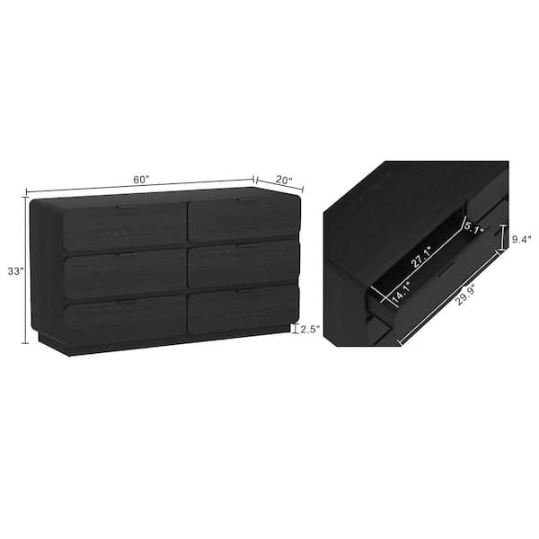 Chrystie Contemporary Modern 60" Dresser in Black (6-Drawer)