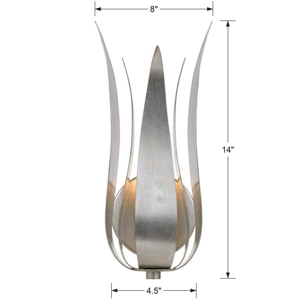 Elegant Antique Silver Dimmable Wall Sconce with Wrought Iron Leaves