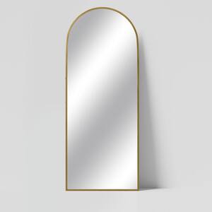 26 in. W. x 63 in. H Full Length Arched Free Standing Body Mirror, Metal Framed Wall Mirror, Large Floor Mirror in Gold
