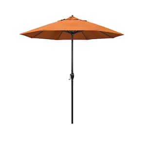 7.5 ft. Black Aluminum Market Patio Umbrella Auto Tilt in Tangerine Sunbrella