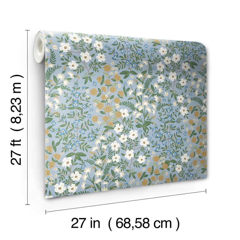 Blue and White Floral Nonwoven Wallpaper Roll
