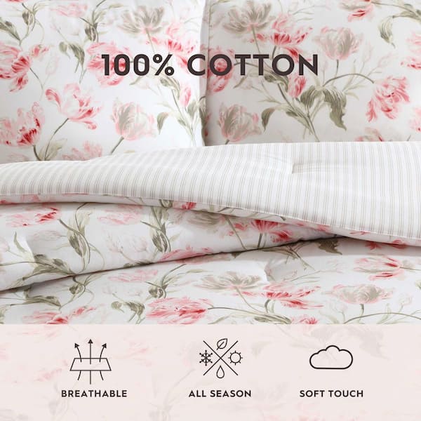 Laura Ashley Gosford 3-Piece Petal Pink/Cream Cotton Twin