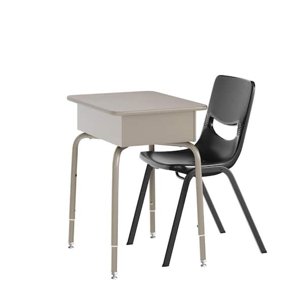 Carnegy Avenue Hercules 2-Piece Rectangle Student Desk w/Open Front Laminate Top Classroom Stack Chair Gray Granite Top/Black Chair