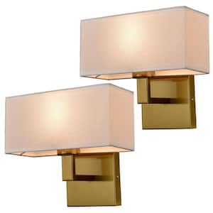 11.34 in. 2-Light Gold Modern Wall Sconce with Standard Shade