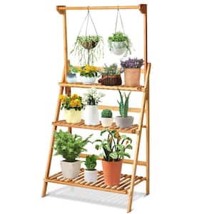 56.5 in. H Indoor/Outdoor Natural Bamboo Folding Plant Stand 3-Tier