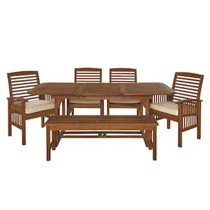 Boardwalk 6-Piece Dark Brown Acacia Outdoor Dining Set with Cushions