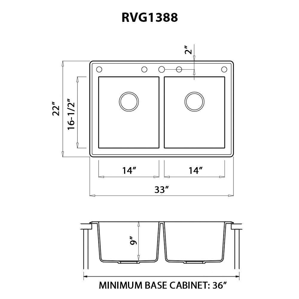 Midnight Black Granite Composite Double Bowl Drop-In Sink