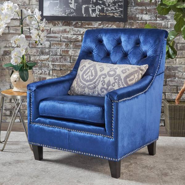 Noble House Jaclyn Navy Blue Velvet Upholstered Tufted Club Chair