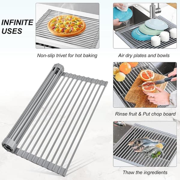 BWE 13 in x 10 in Roll Up Kitchen Sink Drying Dish Rack Foldable