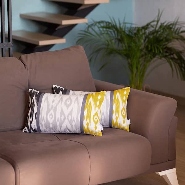 Set of 4 Gray and Yellow Ikat Lumbar Pillow Covers Set of 4 Gray and Yellow Ikat Lumbar Pillow Covers
