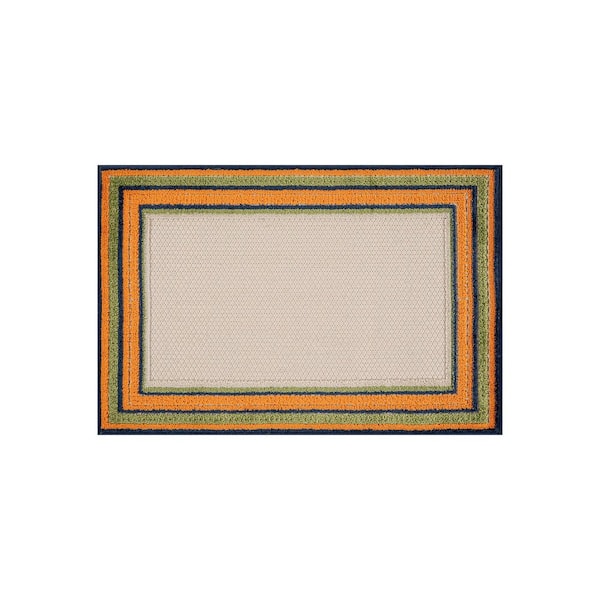 Coastal Border Design Indoor/Outdoor High-Low Textured, Coastal Border, Easy-Clean Patio 2 ft. x 3 ft. Multi Area Rug