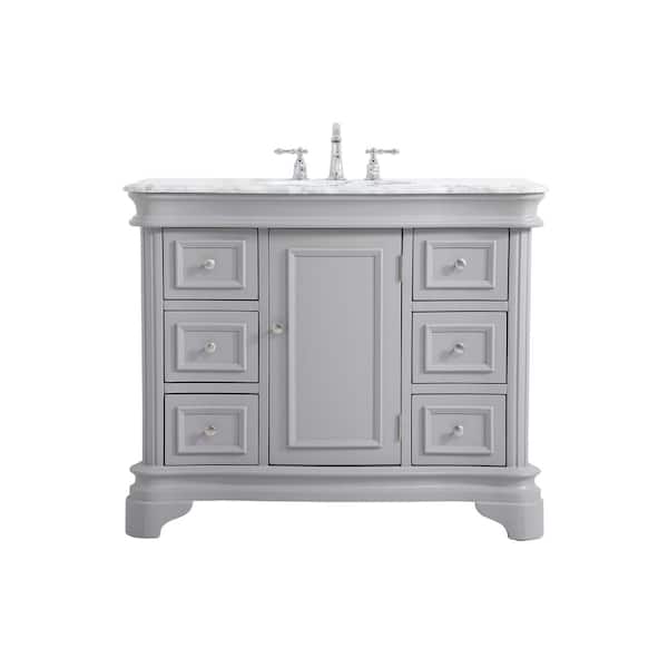 Unbranded Simply Living 42 in. W x 21.5 in. D x 35 in. H Bath Vanity in Grey with Cararra White Marble Top