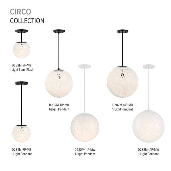 Designers Fountain - Circo 60-Watt 1-Light Matte Black Modern Pendant Light with White Art Glass Shade and No Bulbs Included