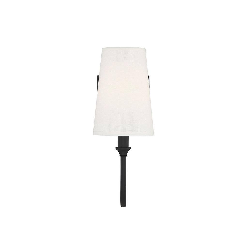 Matte Black Dimmable Wall Sconce with White Fabric Shade