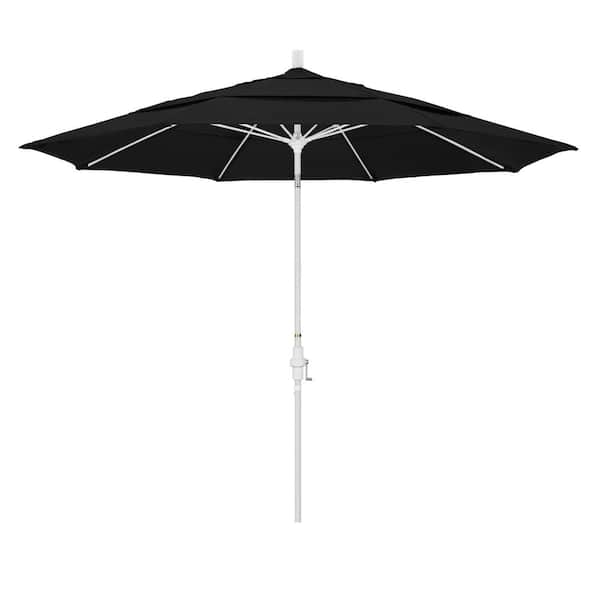California Umbrella 11 ft. White Aluminum Pole Market Fiberglass Ribs Collar Tilt Crank Lift Outdoor Patio Umbrella in Black Sunbrella