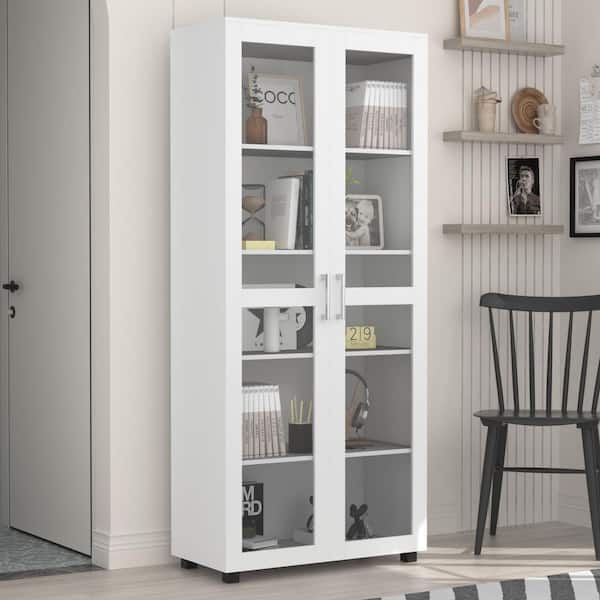 FUFU&GAGA 72 in. H x 31.5 in. W White Wood 5-Shelf Accent Bookcase Bookshelf With 2-Door and Adjustable Shelves