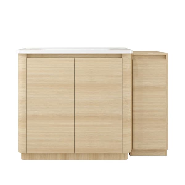 48 in. Freestanding Bathroom Vanity w/White Ceramic Sink ＆ 1-Small Storage Cabinet Oak Bathroom Sink Cabinet Combo Set