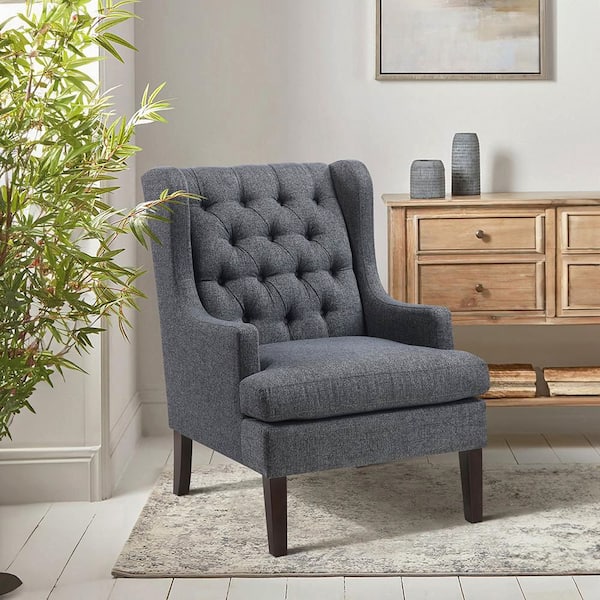 Cutler Charcoal Textured Fabric Upholstery Button-Tufted Back Accent Arm Chair