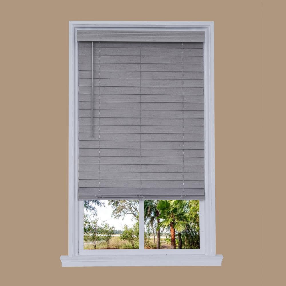 Cut-to-Width Steel Gray Cordless Room Darkening 2.5 in. Distressed Premium Faux Wood Blind - 50 in. W x 72 in. L -  allen + roth, DFHSB5472-50