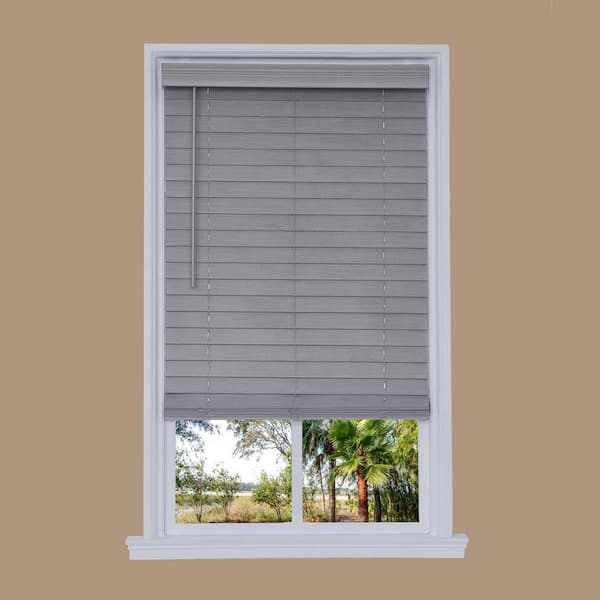 Unbranded Cut-to-Width Steel Gray Cordless Room Darkening 2.5 in. Distressed Premium Faux Wood Blind - 67.5 in. W x 72 in. L