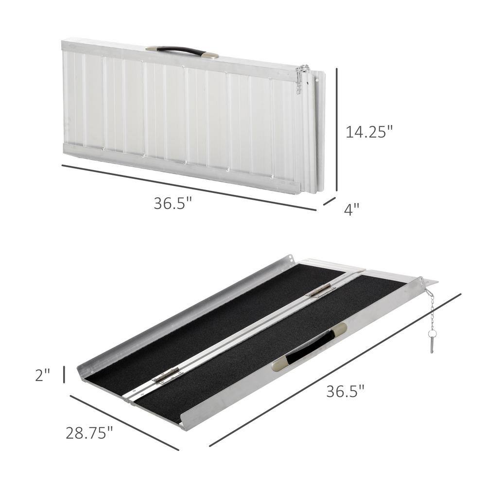 HOMCOM 3FT Folding Aluminum Wheelchair Ramp with Non-Slip Surface