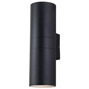 19.75 in. 2-Light Matte Black Cylinder Outdoor Wall Lantern Sconce