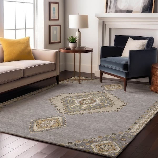 Mayfield Premium Machine Washable Abstract AMF1014 Gray 8 ft. x 10 ft. Area Rug