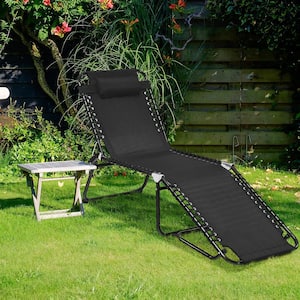 Black Weather-Resistant Folding Metal Outdoor Lounge Chair
